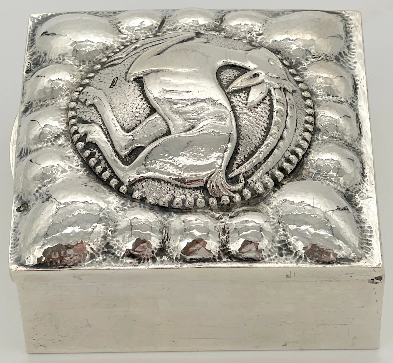 Fine French Sterling Art Deco Ram Motif Square Table Box, Circa 1925 - 10