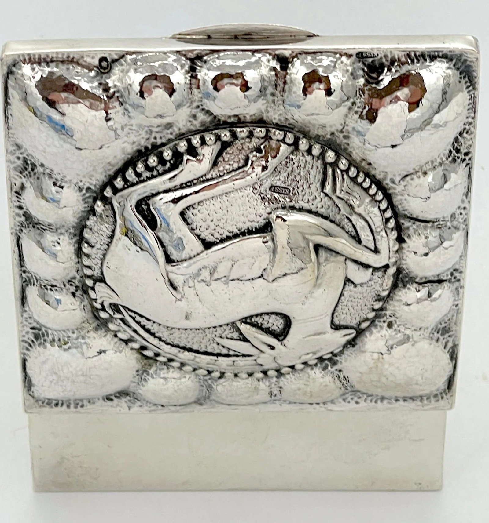 Fine French Sterling Art Deco Ram Motif Square Table Box, Circa 1925 - 2