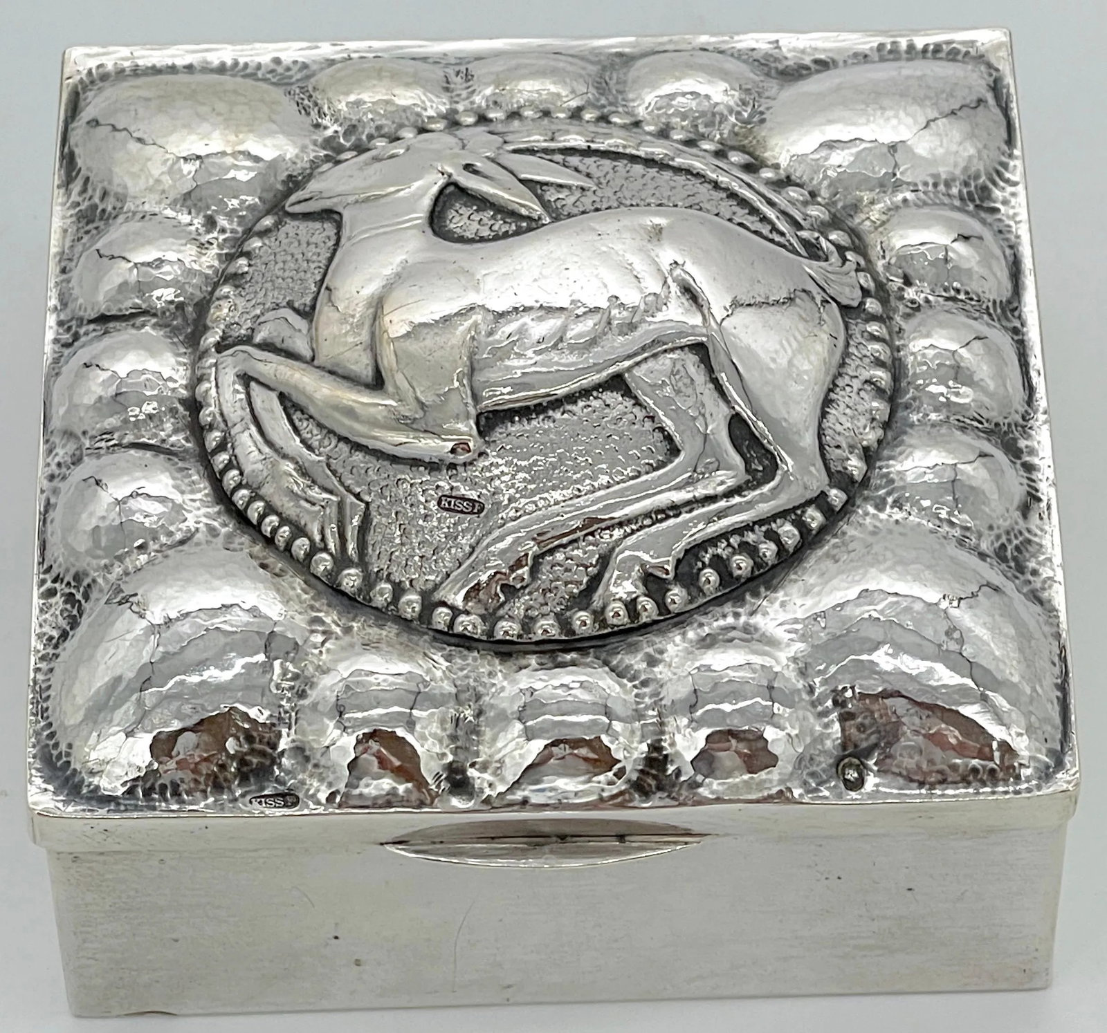 Fine French Sterling Art Deco Ram Motif Square Table Box, Circa 1925 - 5