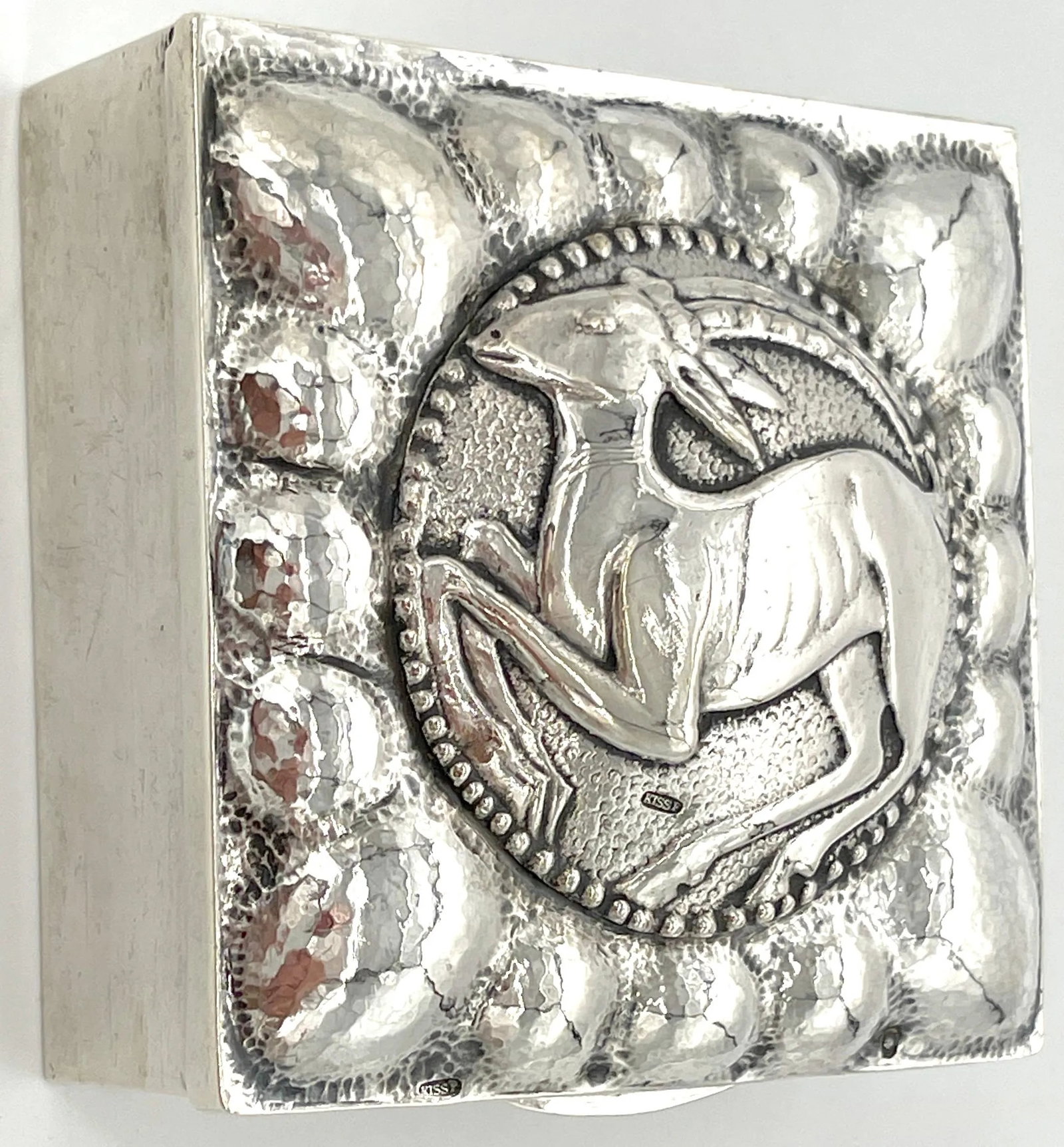 Fine French Sterling Art Deco Ram Motif Square Table Box, Circa 1925 - 7