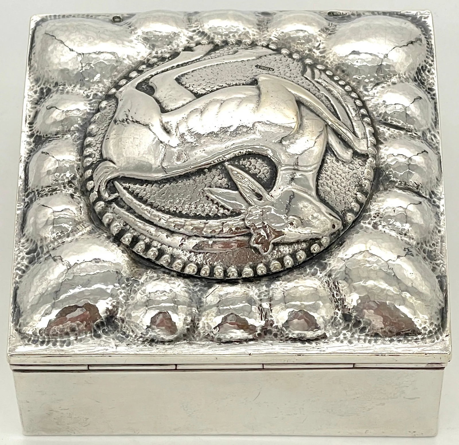 Fine French Sterling Art Deco Ram Motif Square Table Box, Circa 1925 - 9