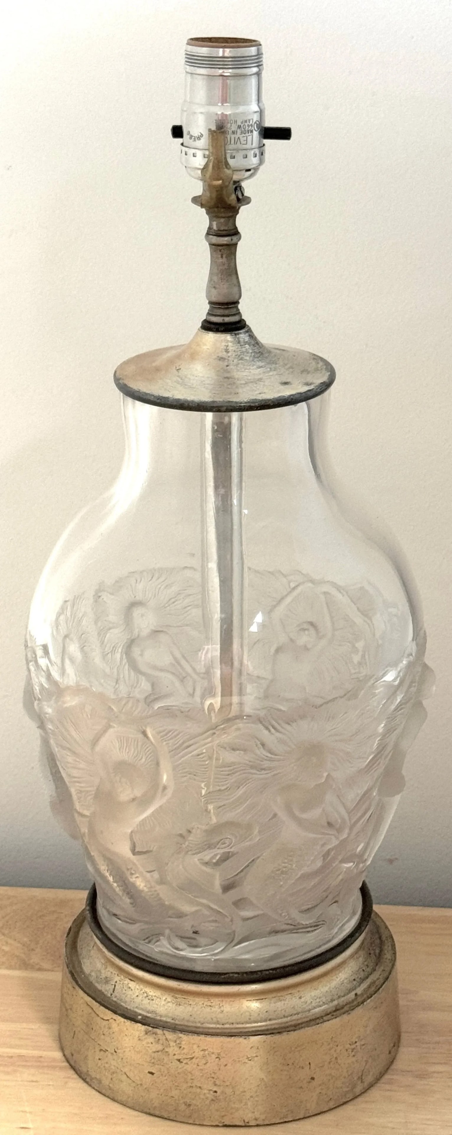 French Art Deco Crystal Lamp 'Mermaids & Dolphin's' by Verlys Glass - 5