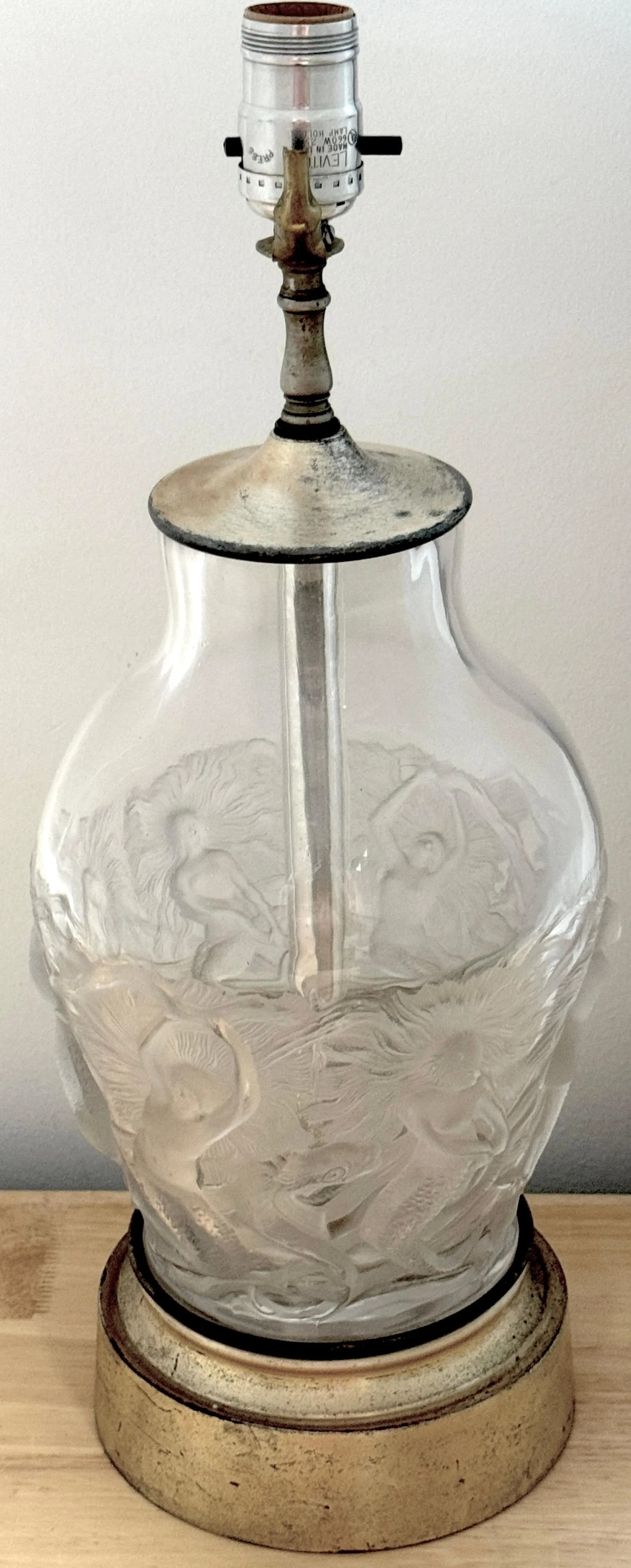 French Art Deco Crystal Lamp 'Mermaids & Dolphin's' by Verlys Glass - 6