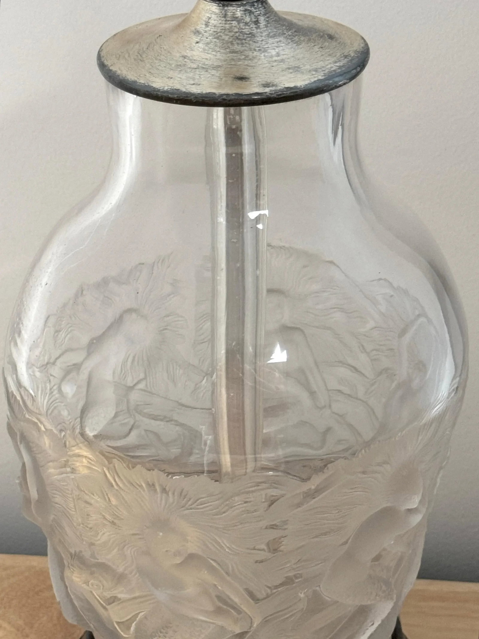 French Art Deco Crystal Lamp 'Mermaids & Dolphin's' by Verlys Glass - 9