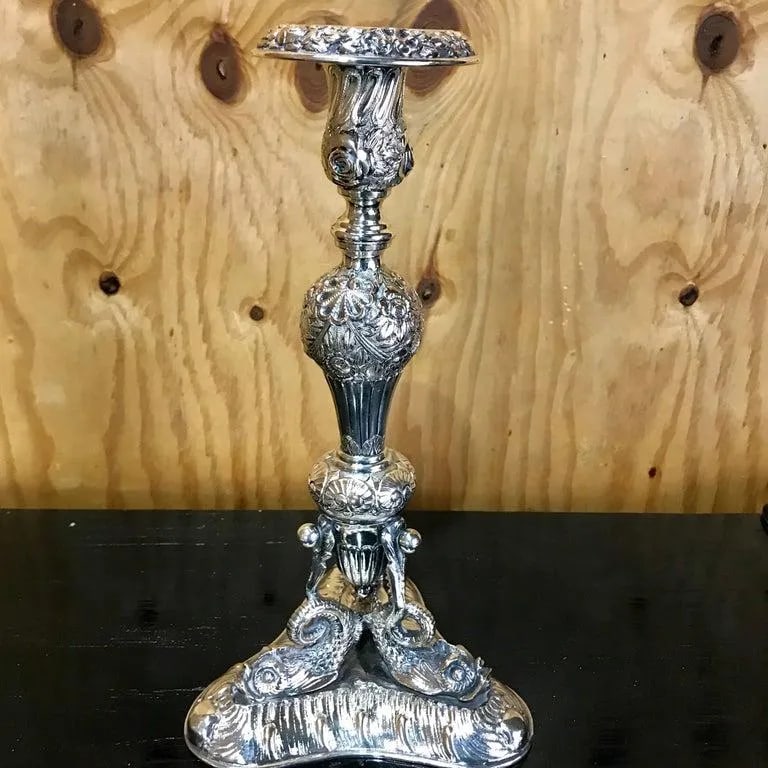 Antique Sheffield Plate Neoclassical Dolphin Motif Candlesticks - a Pair - 4