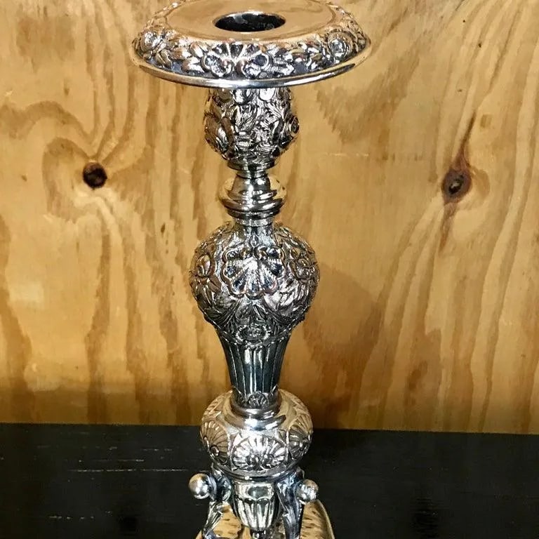 Antique Sheffield Plate Neoclassical Dolphin Motif Candlesticks - a Pair - 5