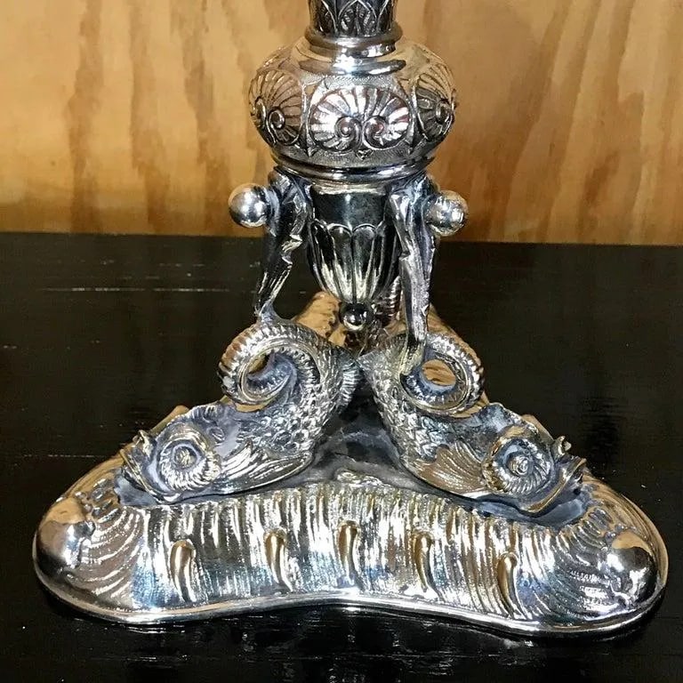 Antique Sheffield Plate Neoclassical Dolphin Motif Candlesticks - a Pair - 6