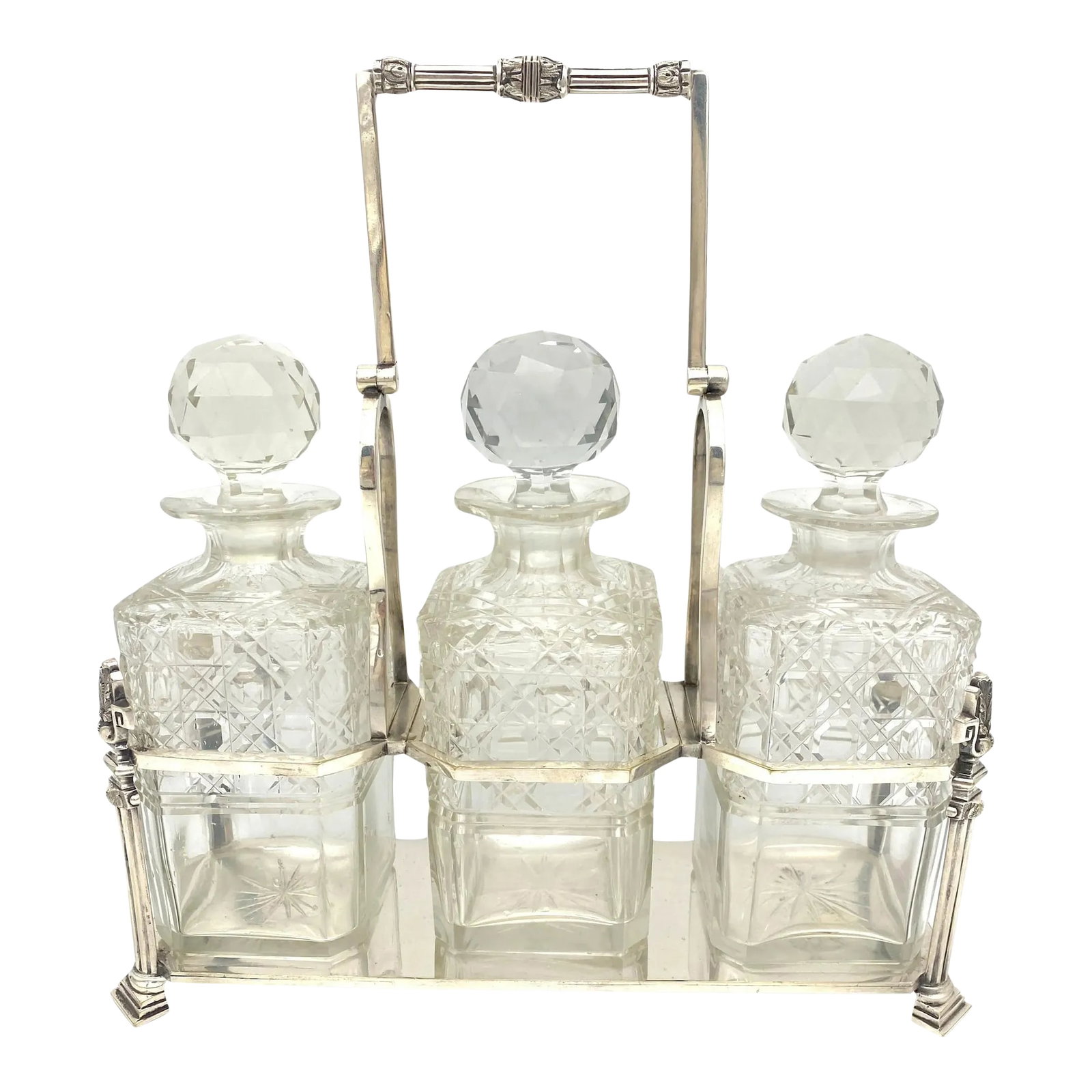 Antique English Silverplated Neoclassical Three Cut Glass Decanter/ Tauntless (1 of 9)