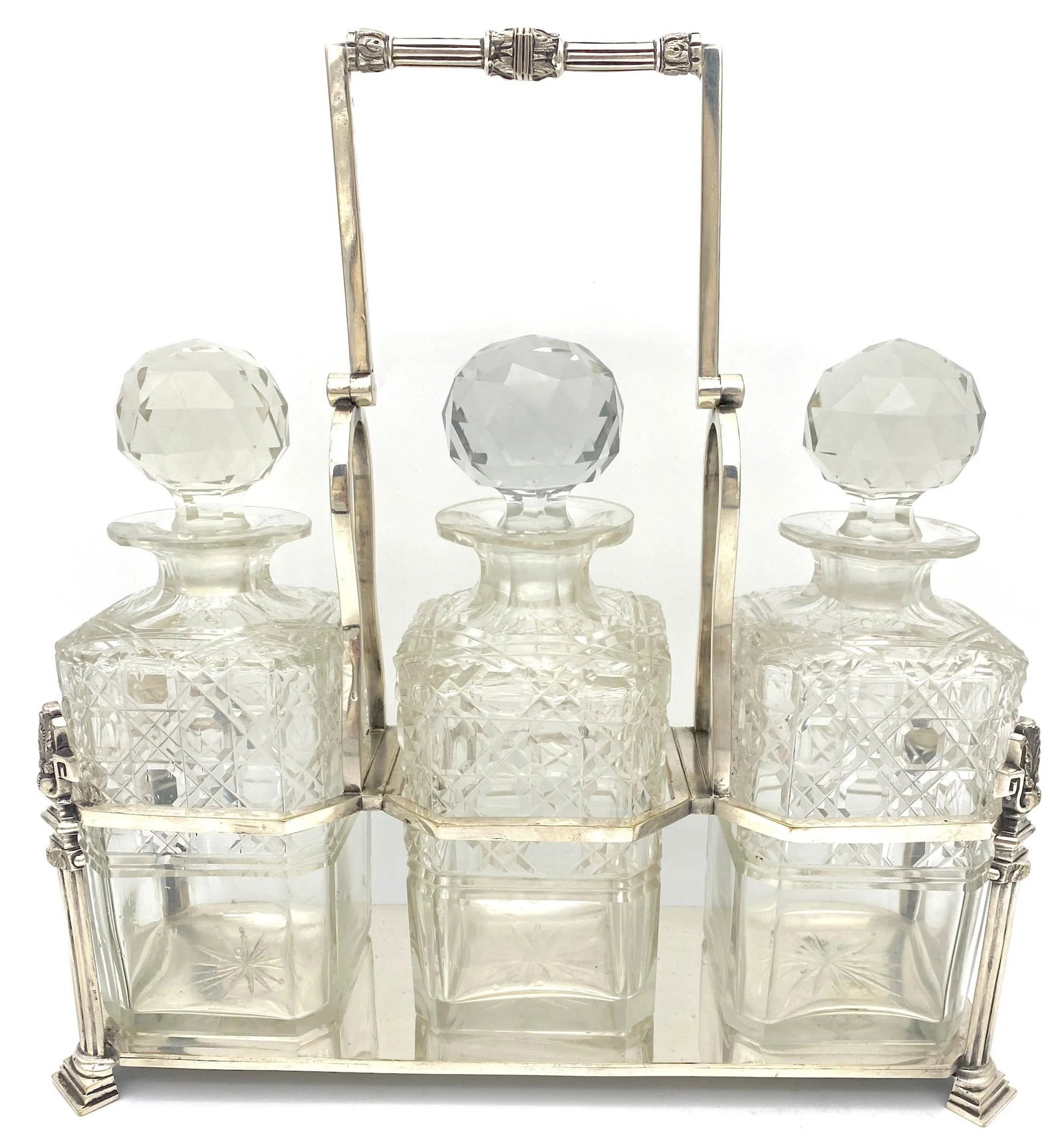 Antique English Silverplated Neoclassical Three Cut Glass Decanter/ Tauntless - 2