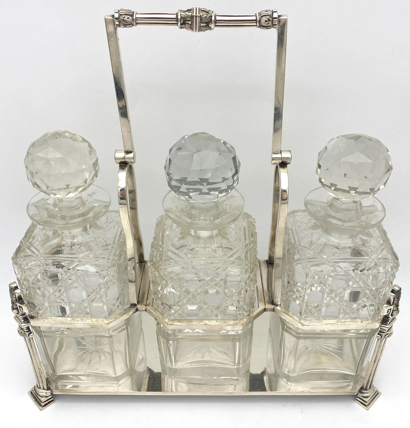 Antique English Silverplated Neoclassical Three Cut Glass Decanter/ Tauntless - 3