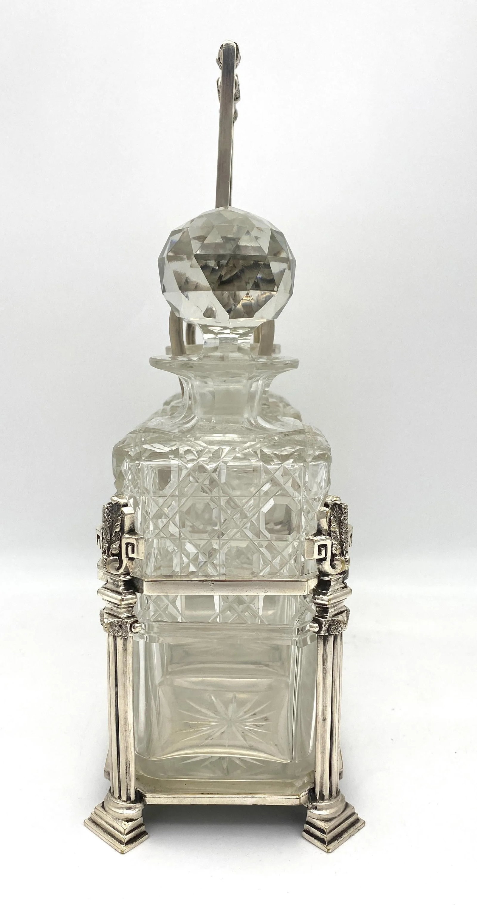 Antique English Silverplated Neoclassical Three Cut Glass Decanter/ Tauntless - 5
