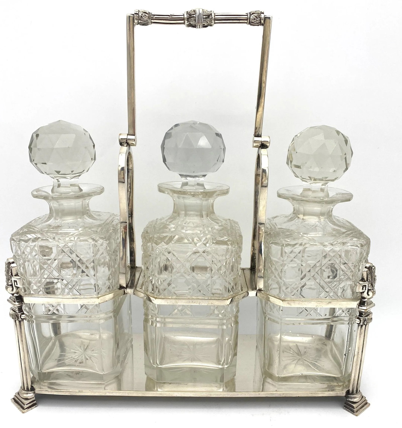 Antique English Silverplated Neoclassical Three Cut Glass Decanter/ Tauntless - 6