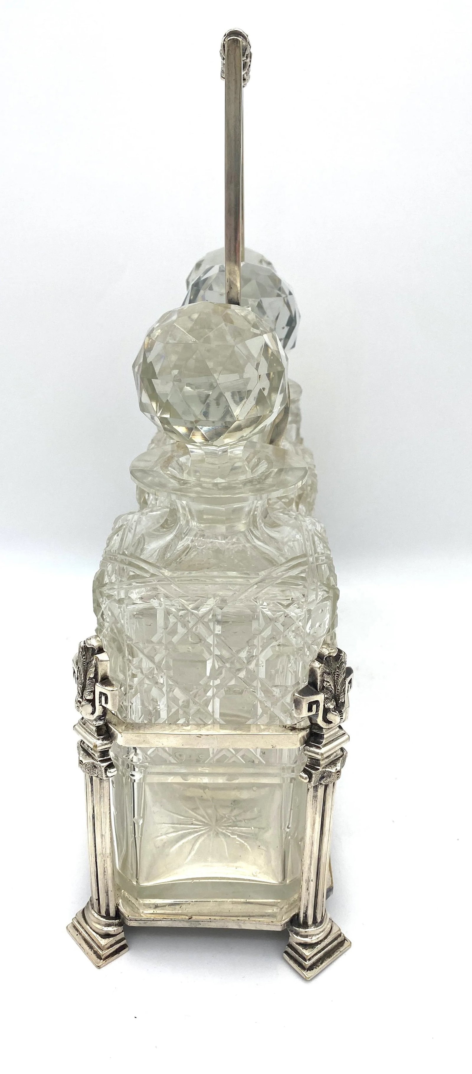 Antique English Silverplated Neoclassical Three Cut Glass Decanter/ Tauntless - 7
