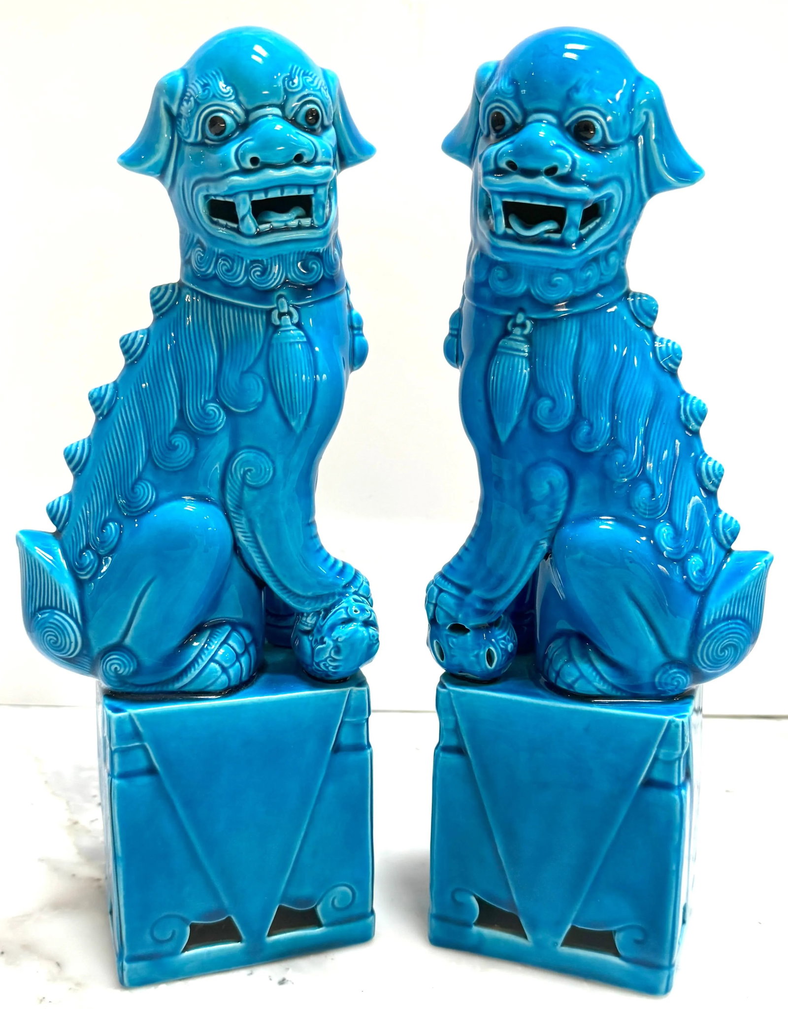 Large Chinese Export Turquoise Foo Dogs - a Pair - 3
