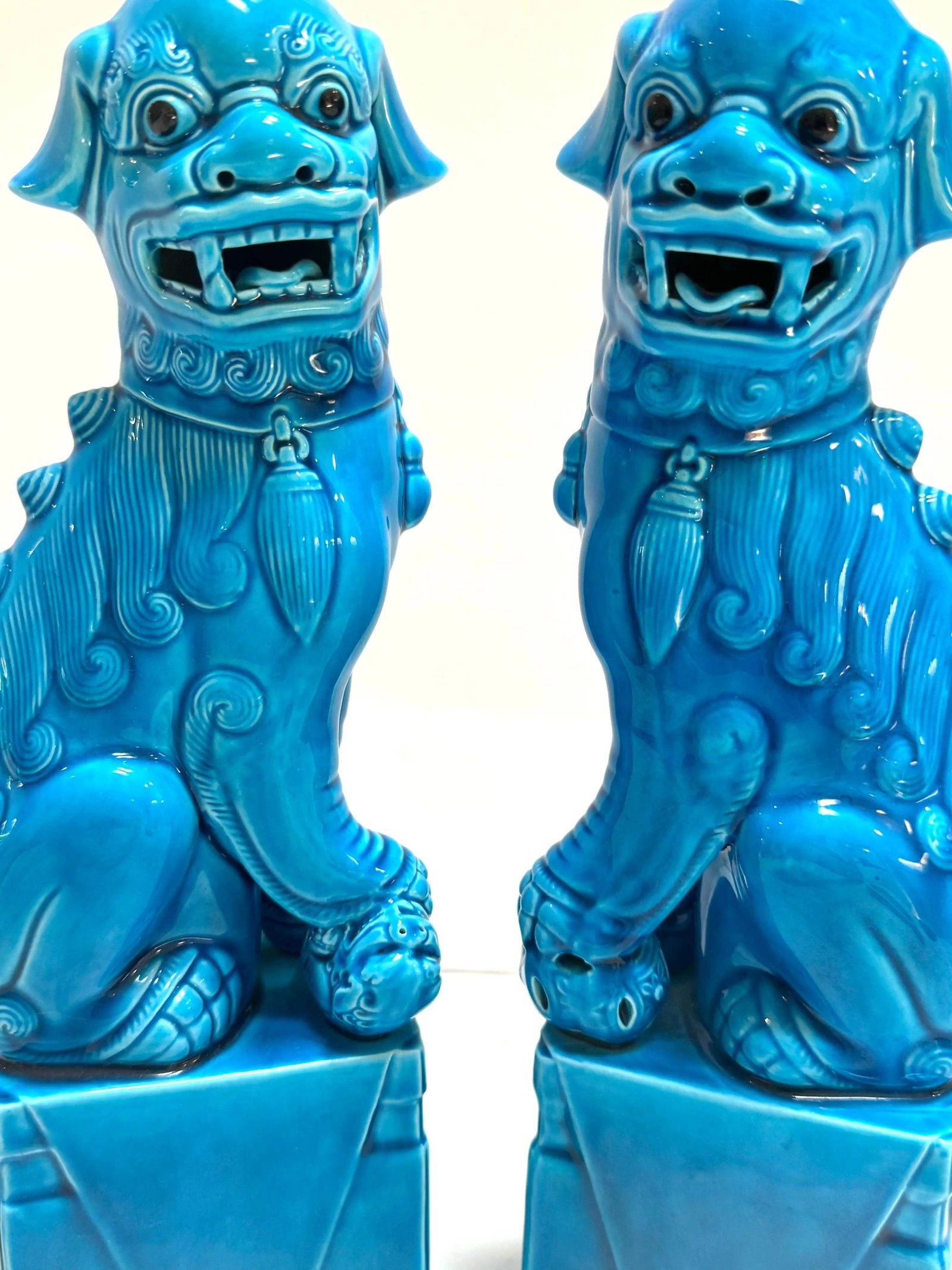 Large Chinese Export Turquoise Foo Dogs - a Pair - 4