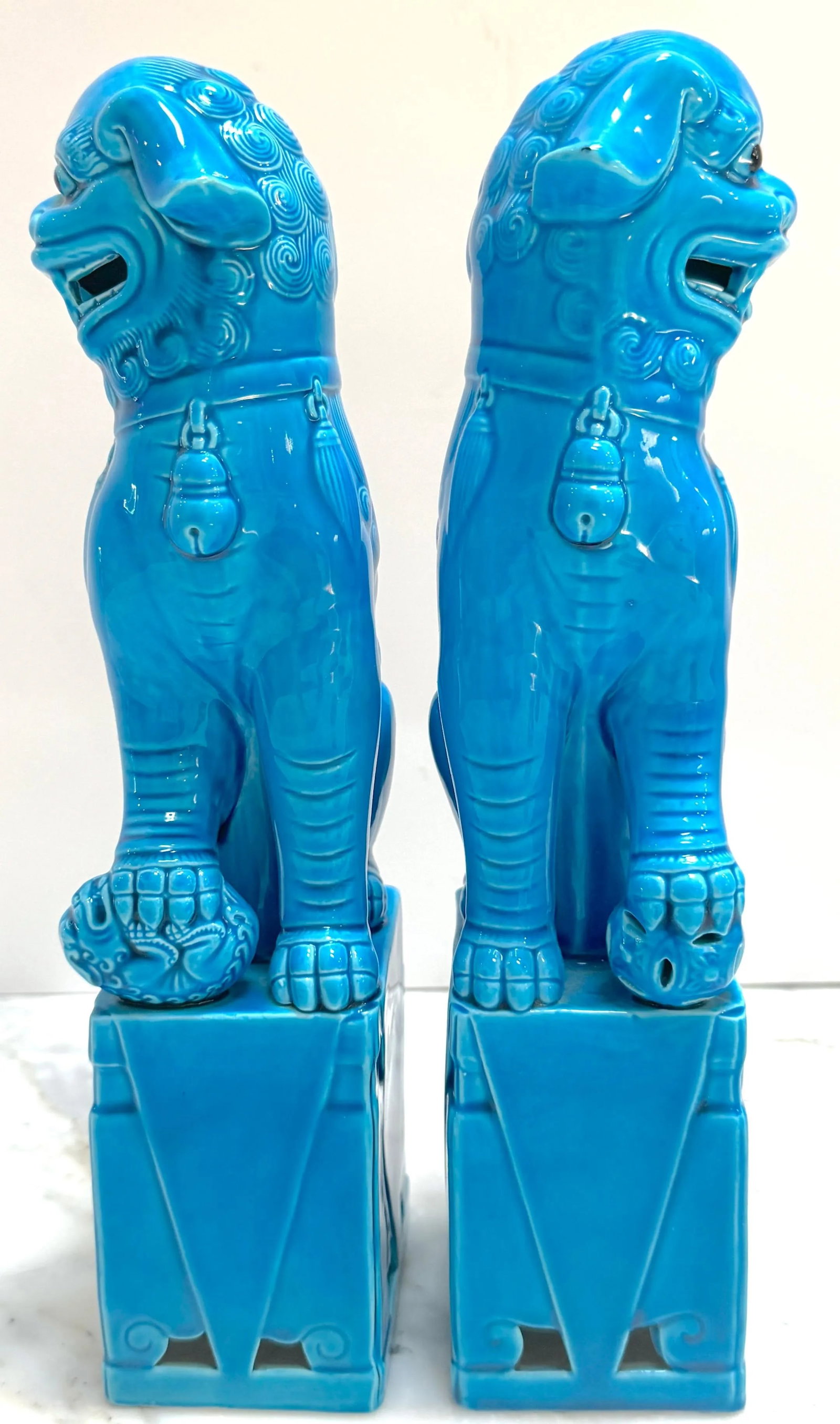 Large Chinese Export Turquoise Foo Dogs - a Pair - 7