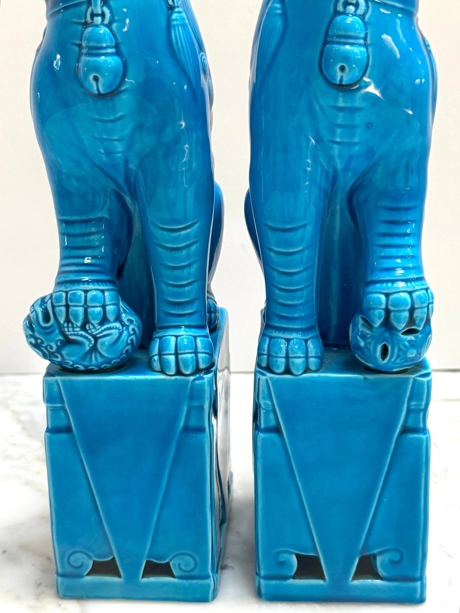 Large Chinese Export Turquoise Foo Dogs - a Pair - 8