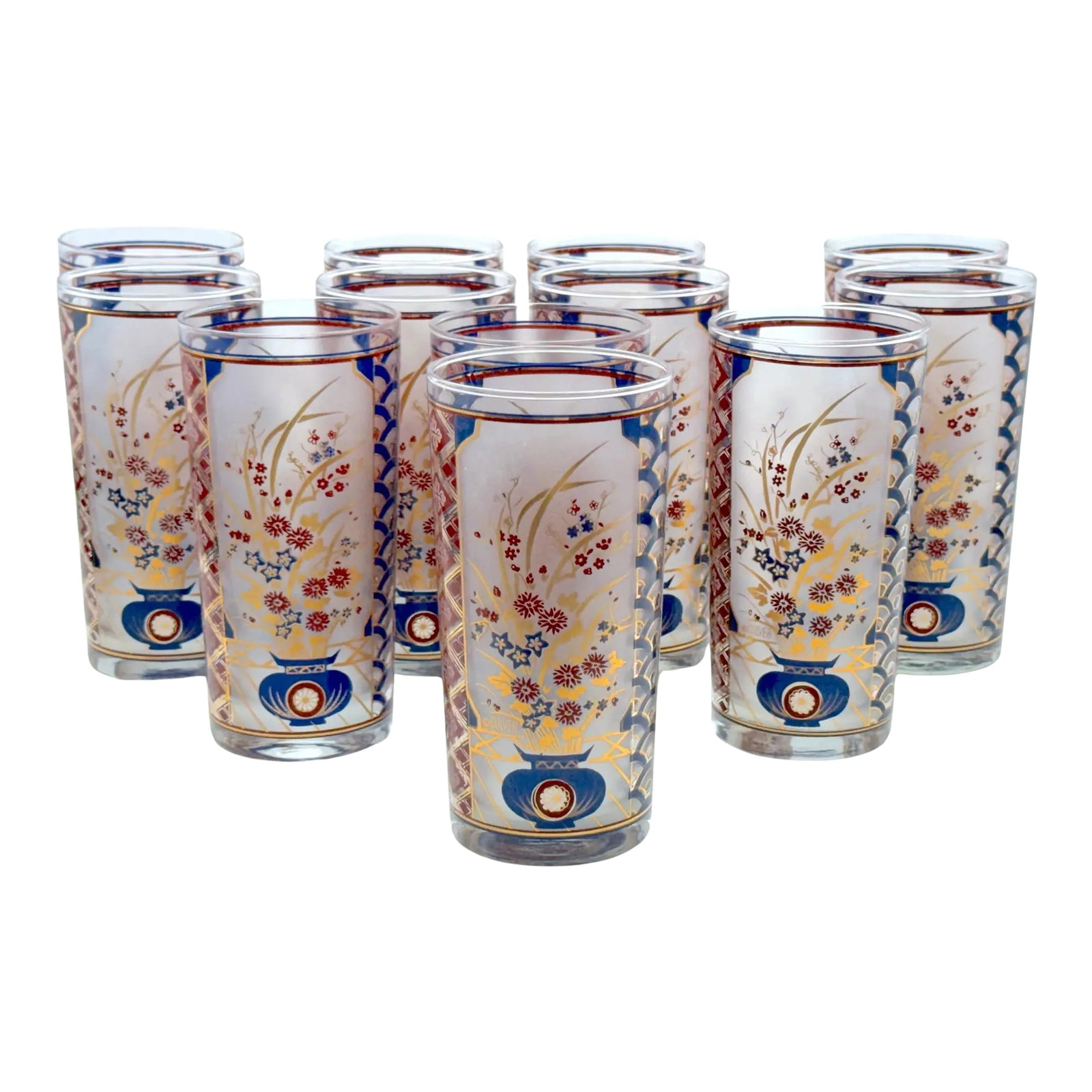 Chinoiserie' Pattern Tom Collins/ Tall Glasses by Culver USA, Circa 1960s - Set of 12 (1 of 9)