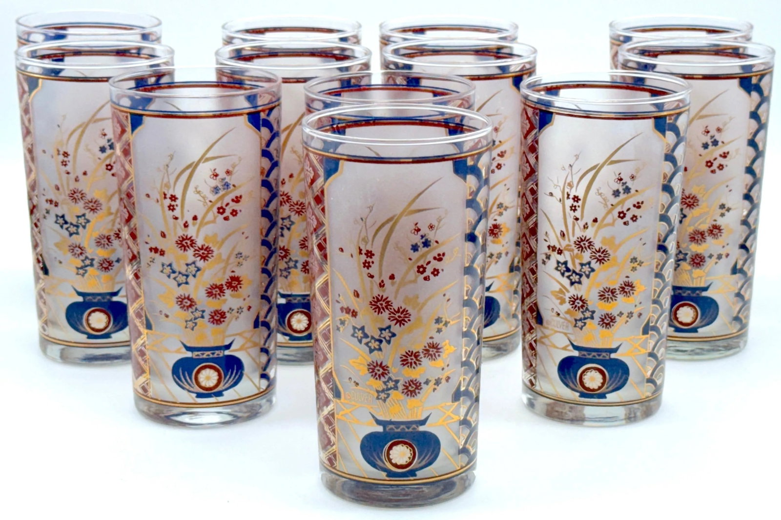 Chinoiserie' Pattern Tom Collins/ Tall Glasses by Culver USA, Circa 1960s - Set of 12 - 2