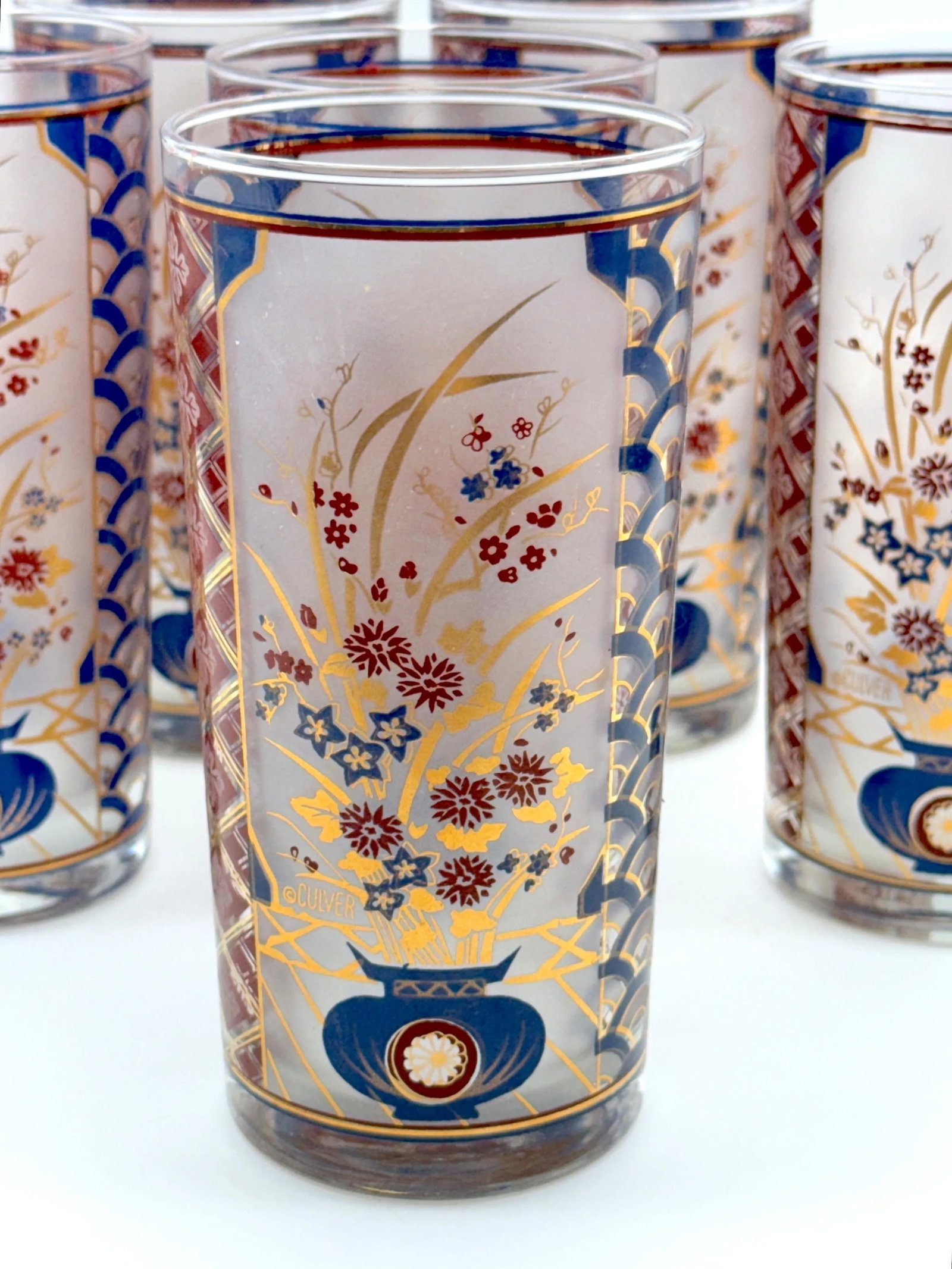 Chinoiserie' Pattern Tom Collins/ Tall Glasses by Culver USA, Circa 1960s - Set of 12 - 3