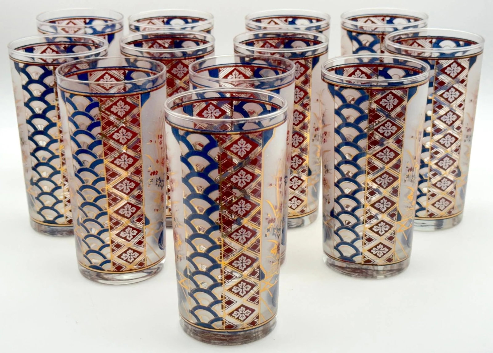 Chinoiserie' Pattern Tom Collins/ Tall Glasses by Culver USA, Circa 1960s - Set of 12 - 4
