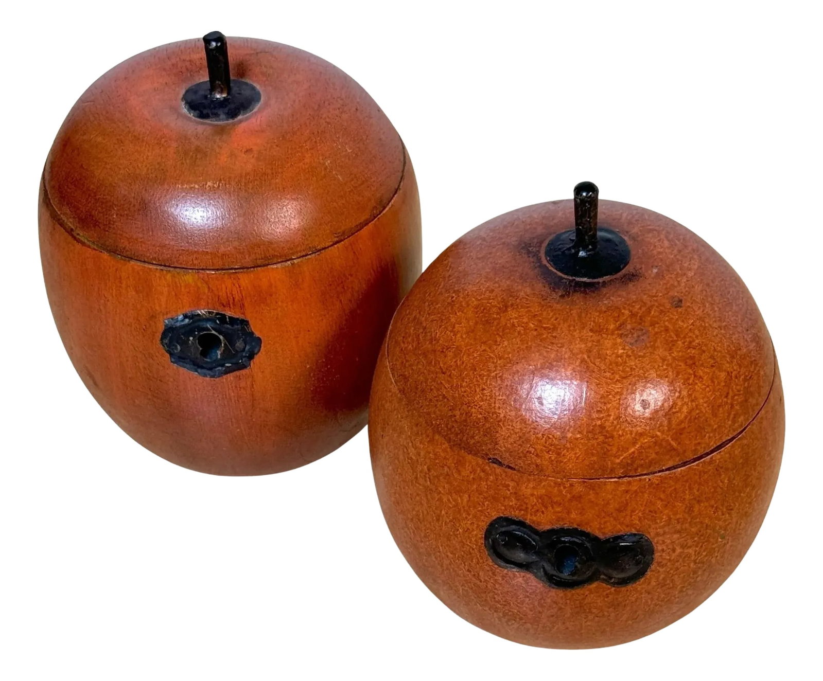 Two 20th Century English Style Polychromed Carved Wood Apple Boxes/ Tea Caddies - a Pair (1 of 10)