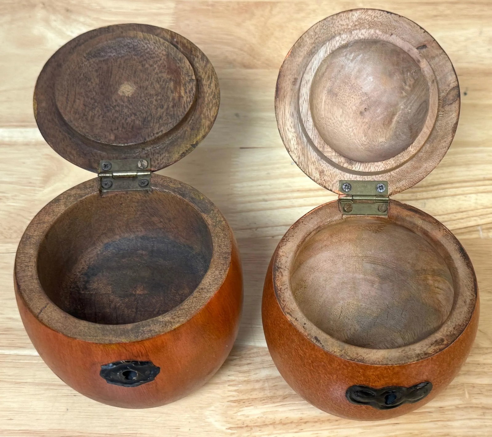 Two 20th Century English Style Polychromed Carved Wood Apple Boxes/ Tea Caddies - a Pair - 5