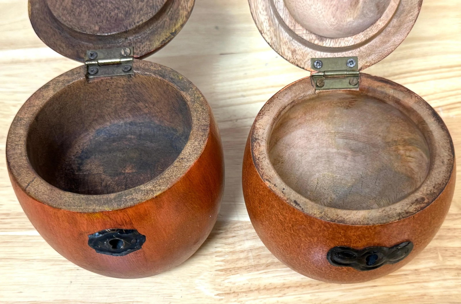 Two 20th Century English Style Polychromed Carved Wood Apple Boxes/ Tea Caddies - a Pair - 6