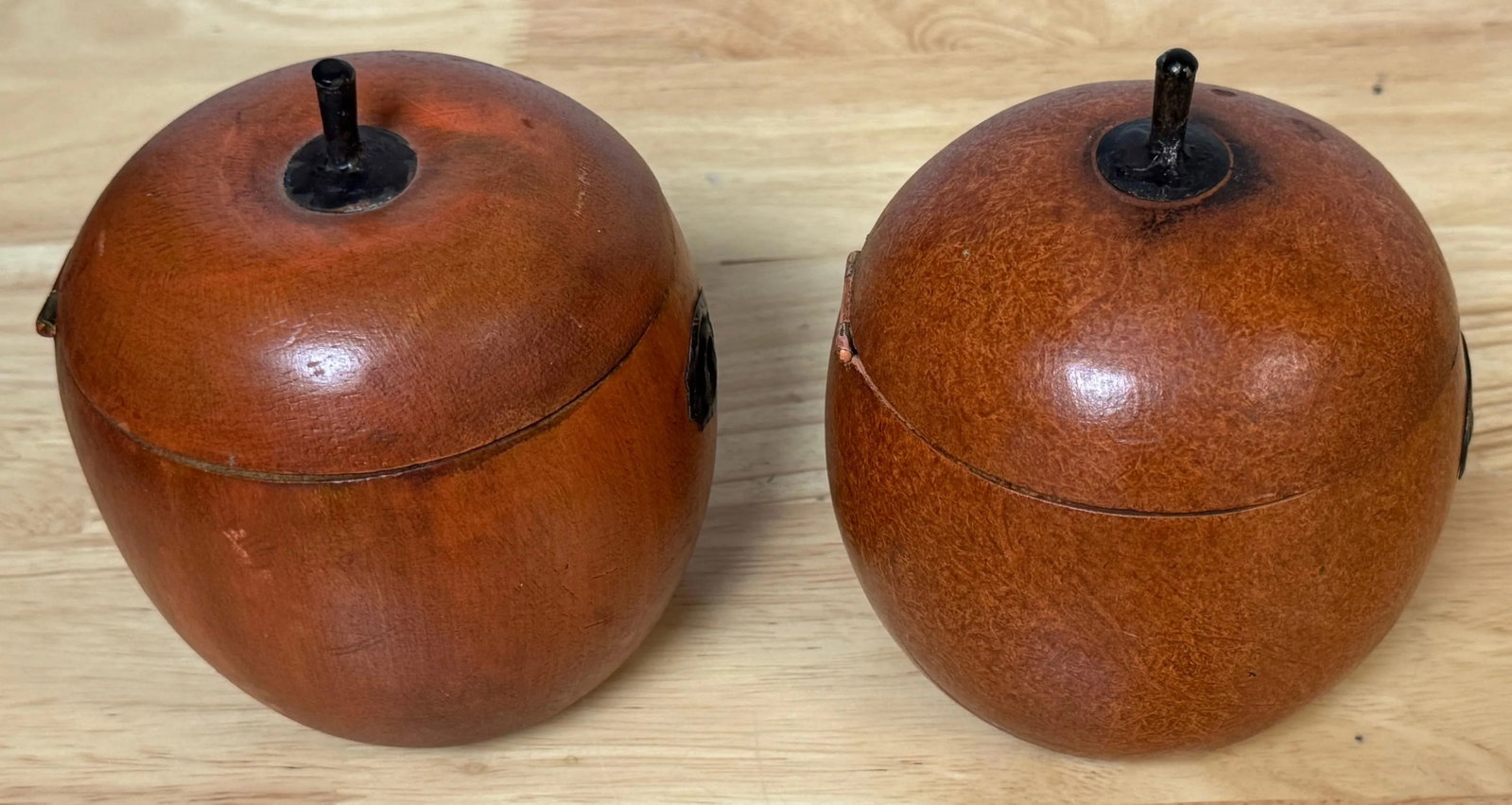 Two 20th Century English Style Polychromed Carved Wood Apple Boxes/ Tea Caddies - a Pair - 7