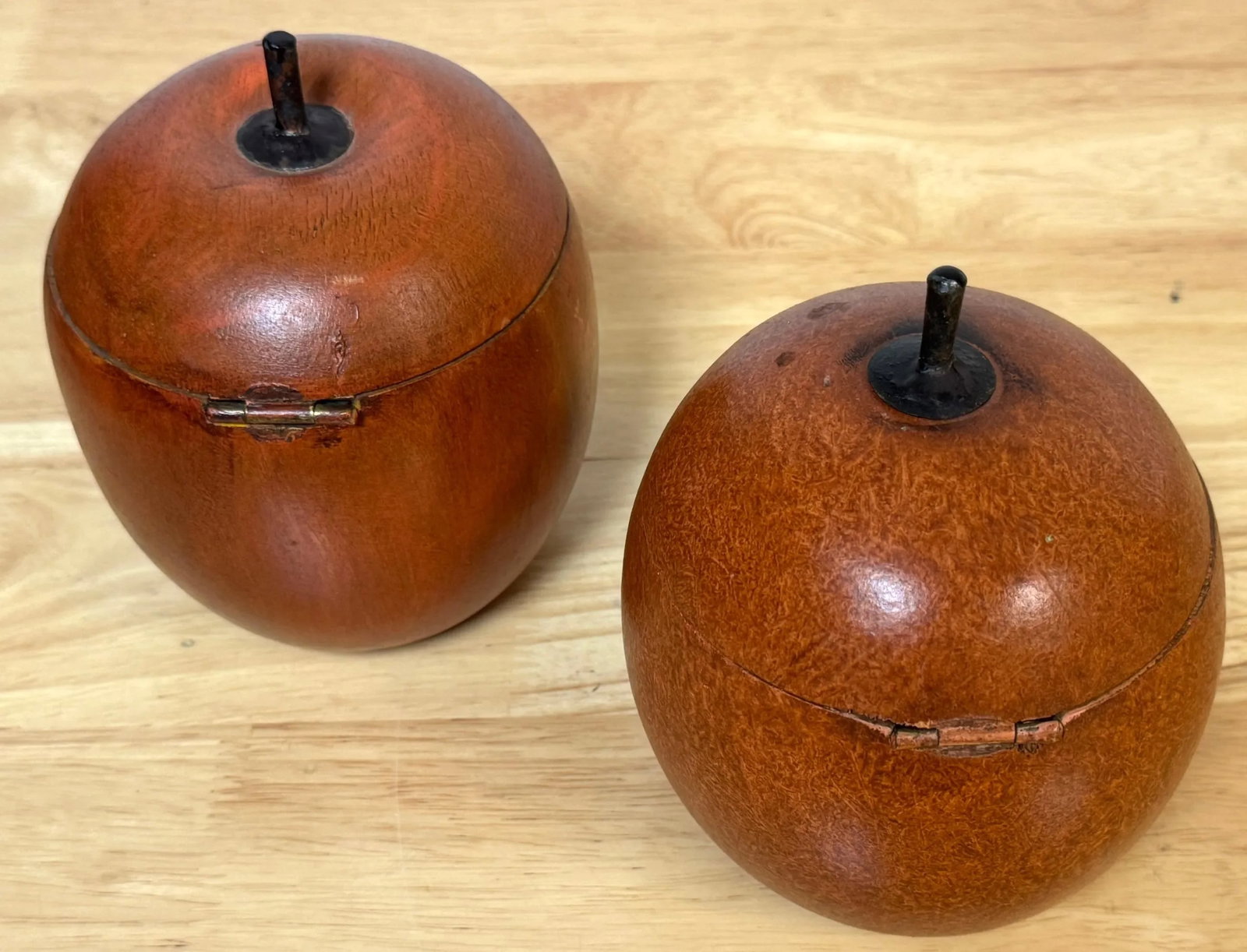 Two 20th Century English Style Polychromed Carved Wood Apple Boxes/ Tea Caddies - a Pair - 9