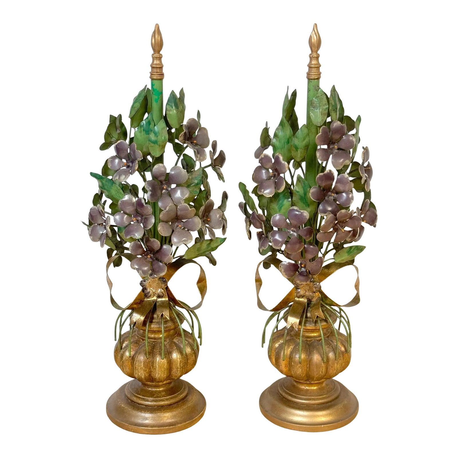 Italian Hollywood Regency Giltwood & Tole Violet Topiary Sculptures - a Pair (1 of 12)