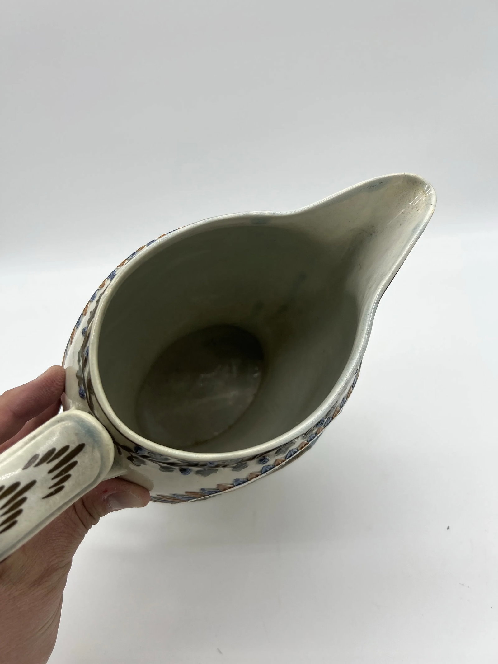 Antique Prattware Polychrome Decorated Pearlware Pitcher With Peafowl, Circa 1820's - 10