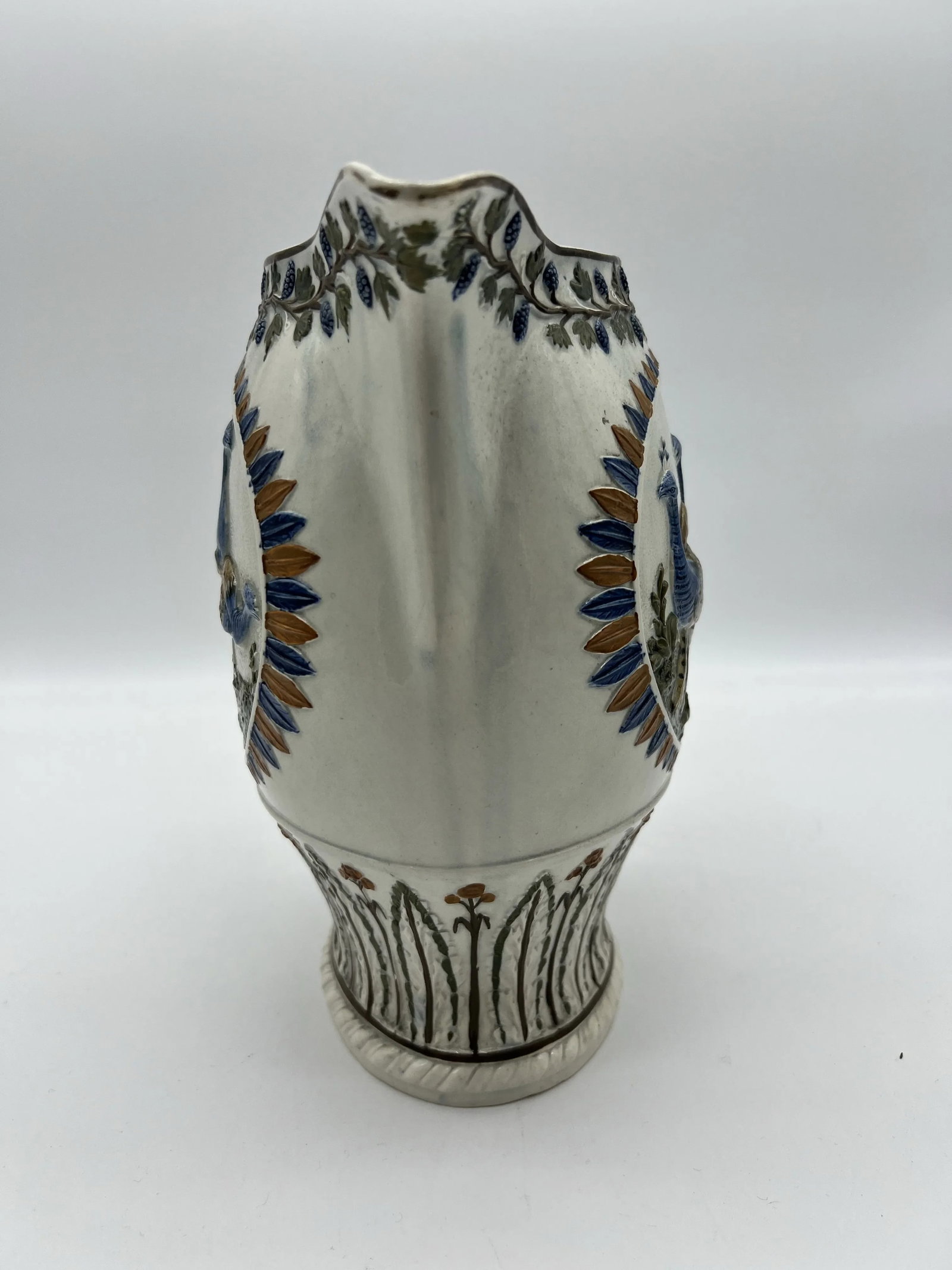 Antique Prattware Polychrome Decorated Pearlware Pitcher With Peafowl, Circa 1820's - 11