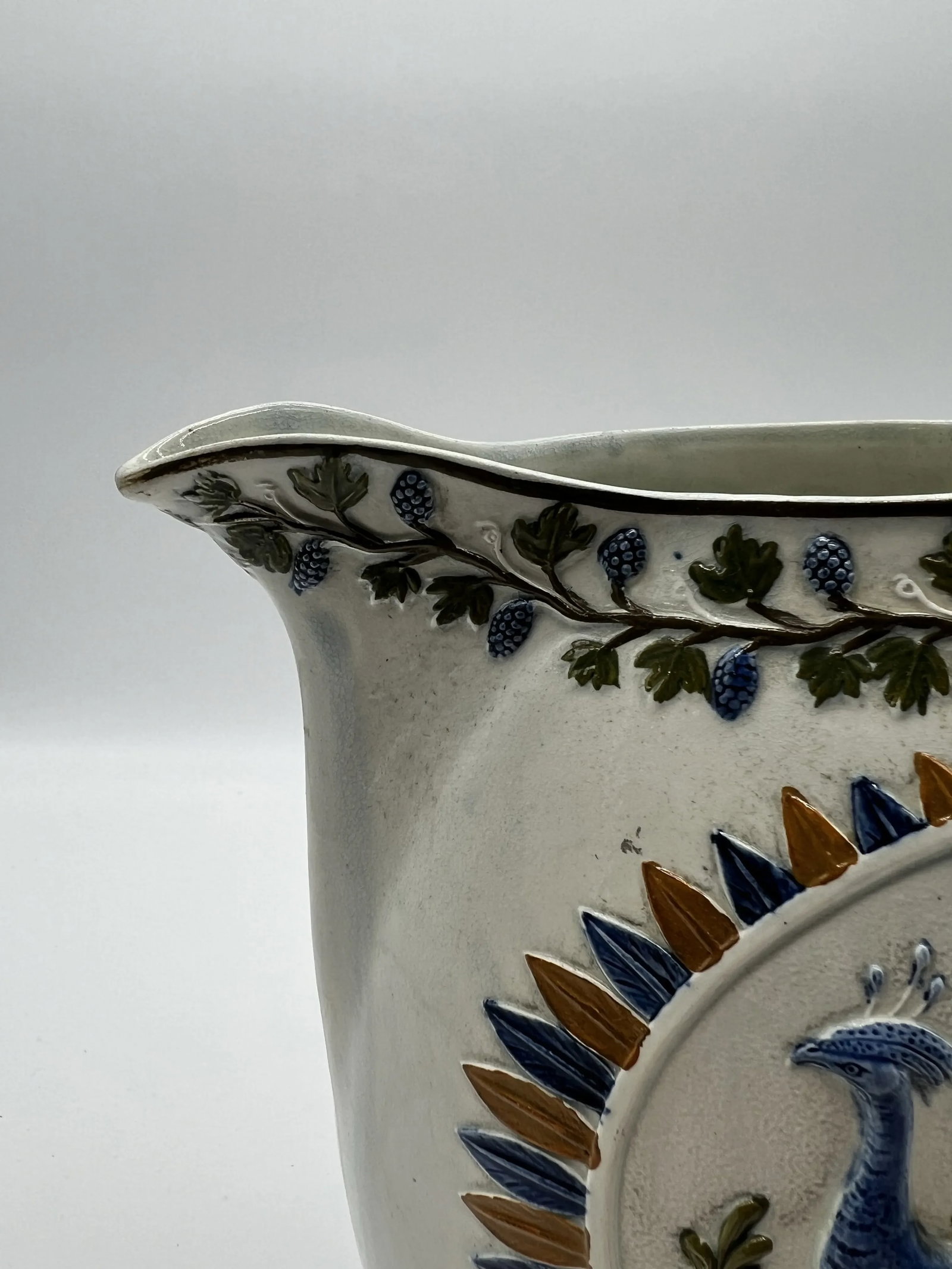 Antique Prattware Polychrome Decorated Pearlware Pitcher With Peafowl, Circa 1820's - 2