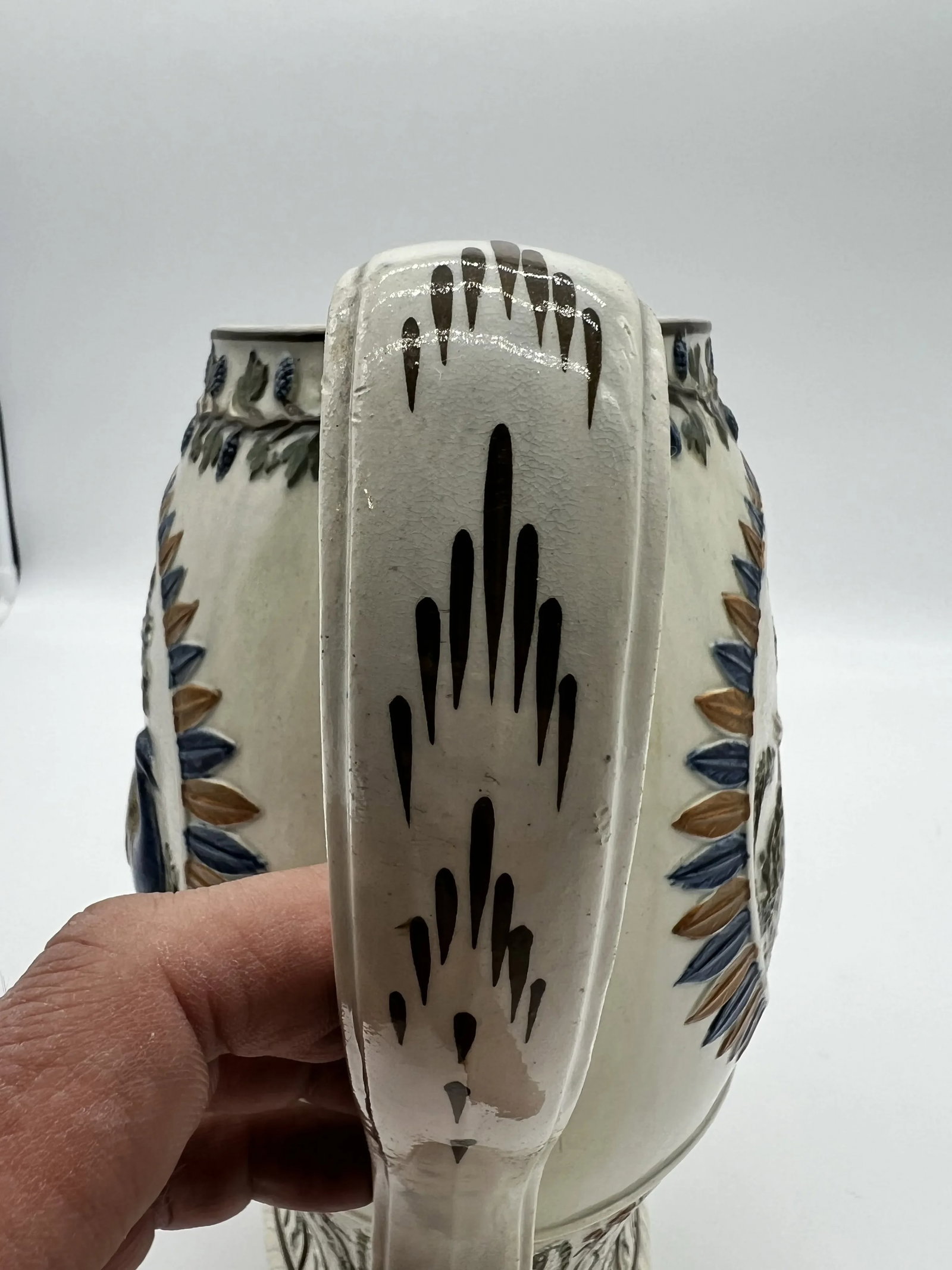 Antique Prattware Polychrome Decorated Pearlware Pitcher With Peafowl, Circa 1820's - 3