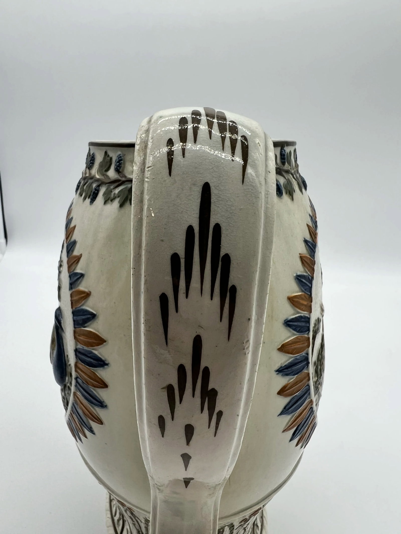 Antique Prattware Polychrome Decorated Pearlware Pitcher With Peafowl, Circa 1820's - 5