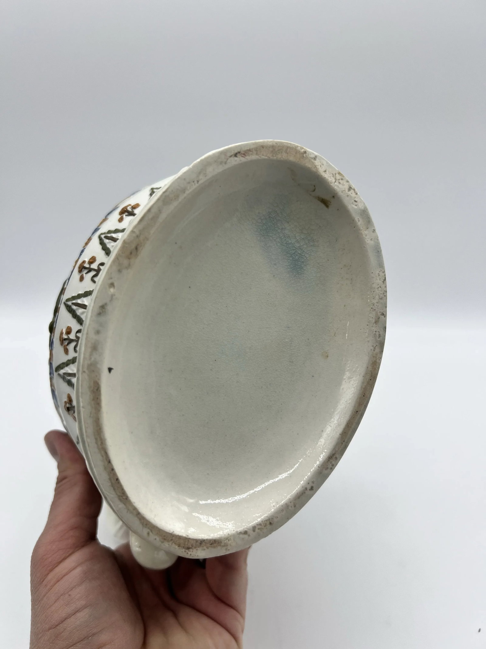 Antique Prattware Polychrome Decorated Pearlware Pitcher With Peafowl, Circa 1820's - 6