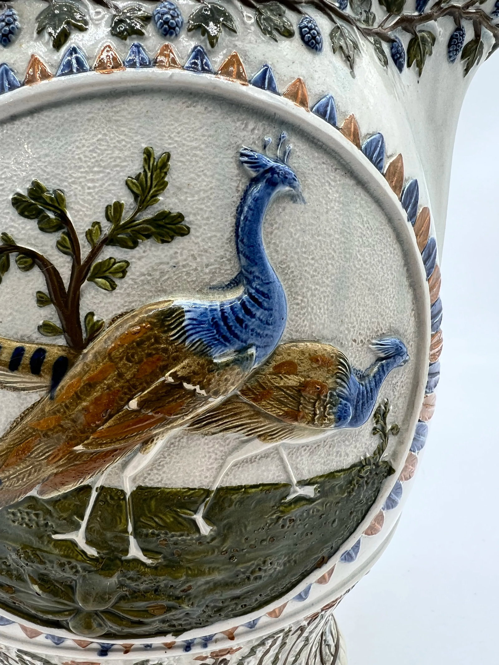 Antique Prattware Polychrome Decorated Pearlware Pitcher With Peafowl, Circa 1820's - 8