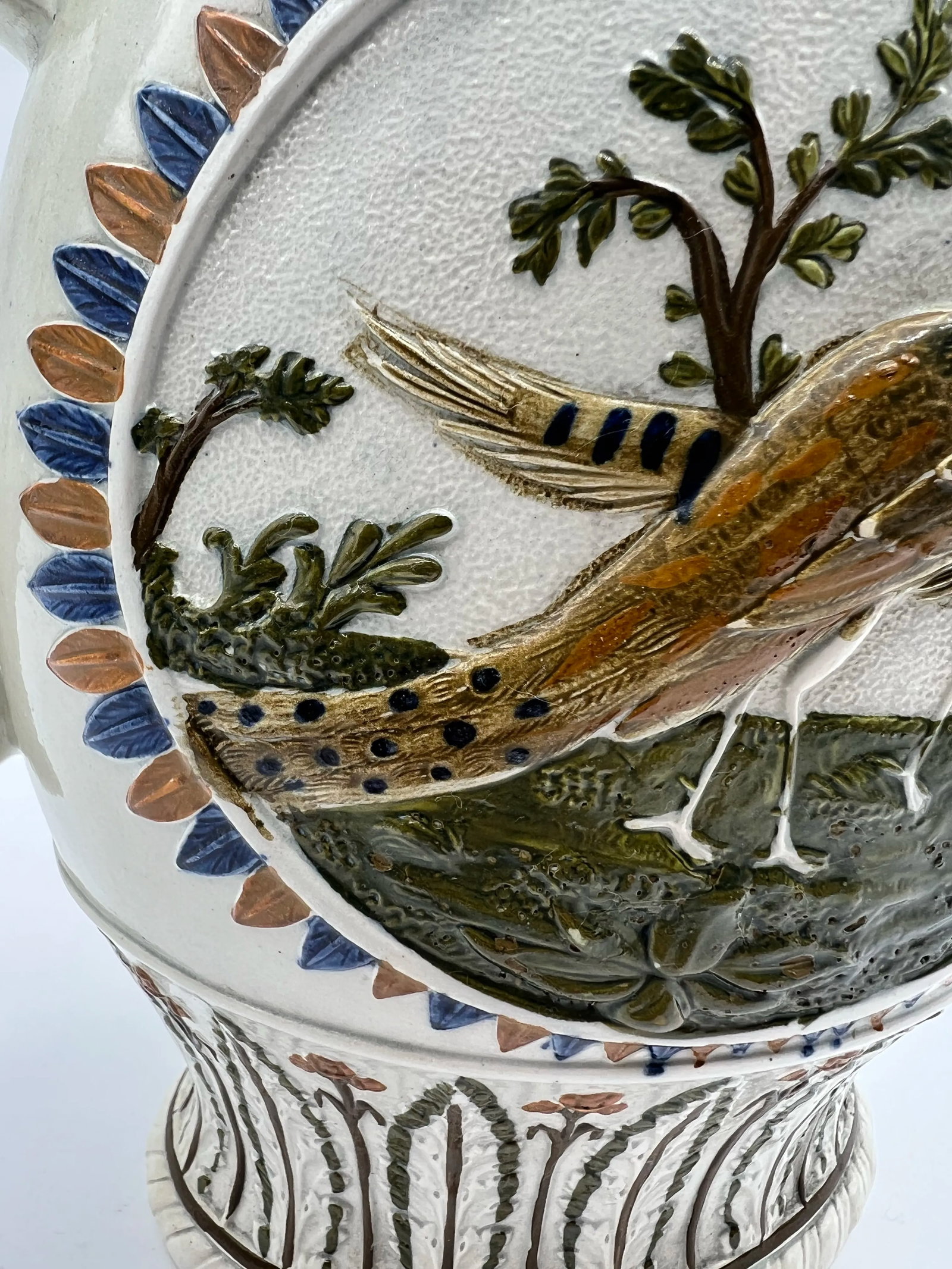 Antique Prattware Polychrome Decorated Pearlware Pitcher With Peafowl, Circa 1820's - 9