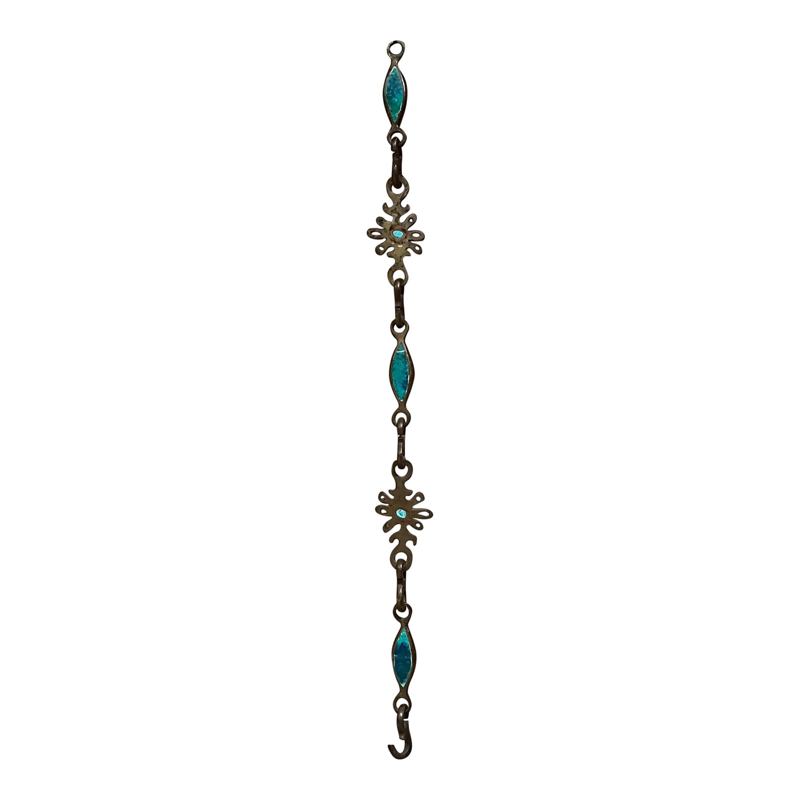 1958 Pepe Mendoza Hanging Lamp Chain Malachite Brass Mexico: AMBIANIC presents 1958 Pepe Mendoza small Lamp Chain Malachite Brass Mexico Decorative Hanging Chain modernist design 28.25 x 2.25 w x 1.13 d Preowned vintage condition Refer to images Condition: