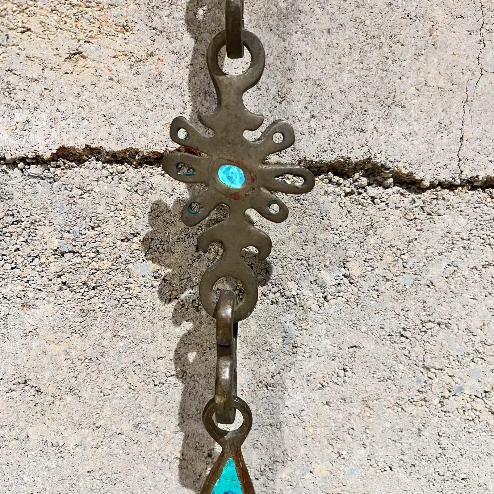1958 Pepe Mendoza Hanging Lamp Chain Malachite Brass Mexico - 2