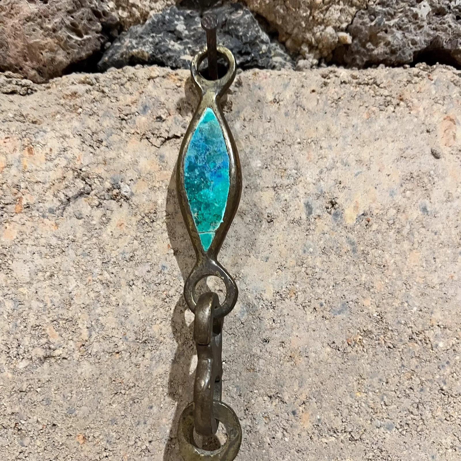 1958 Pepe Mendoza Hanging Lamp Chain Malachite Brass Mexico - 3