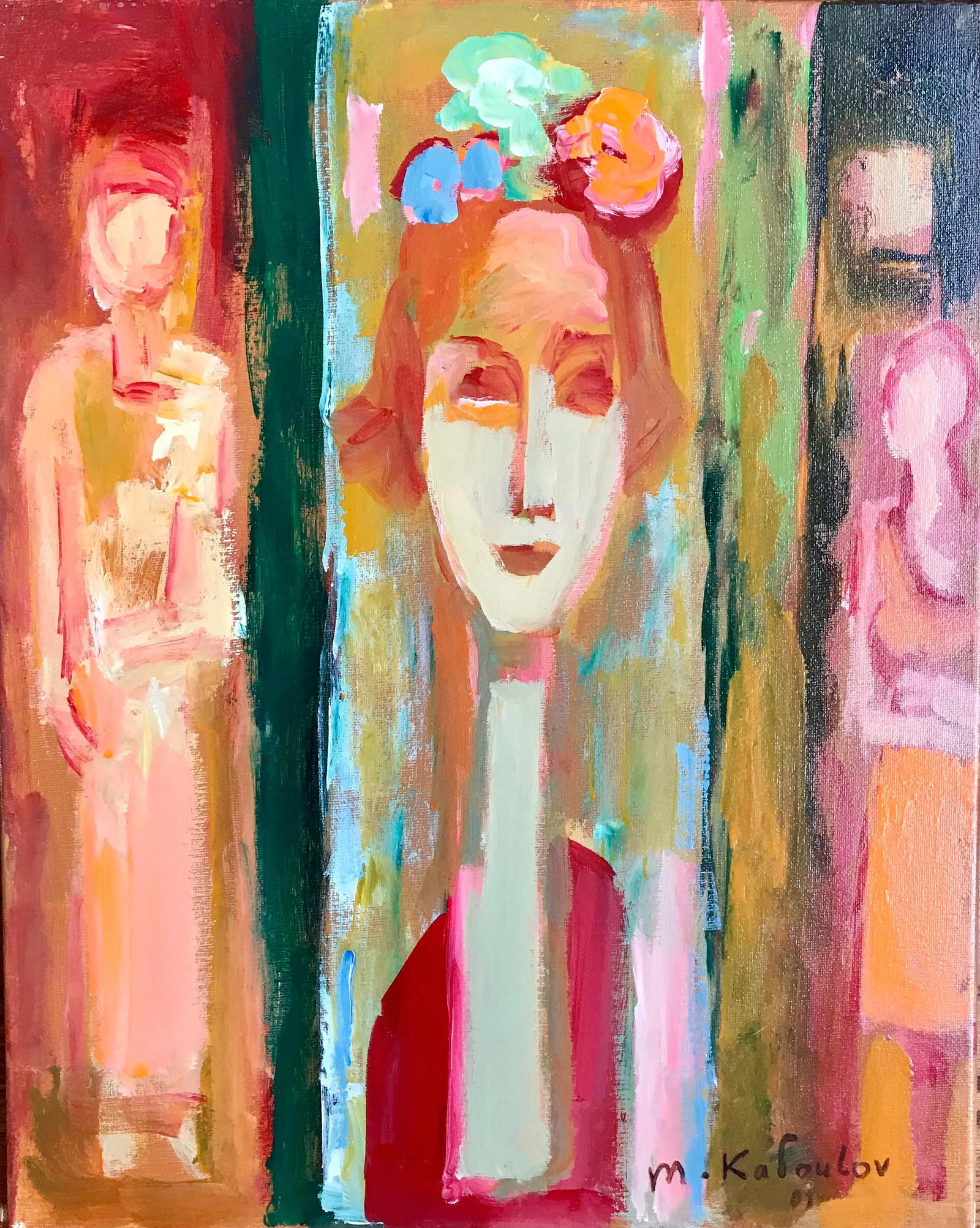 Murat Kaboulov Original Oil Expressionist Painting: Original oil painting by artist Murat Kaboulov. From artist's estate. It is a figurative composition in expressionist style. Signed lower right and on verso. Dated. Condition: Alterations: Original