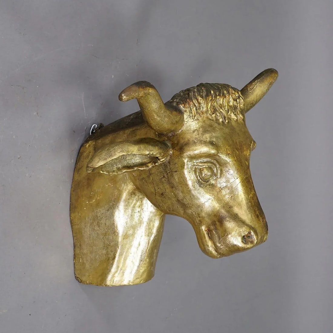 Antique Wooden Carved Gilded Bull's Head Ca. 1840s - 2