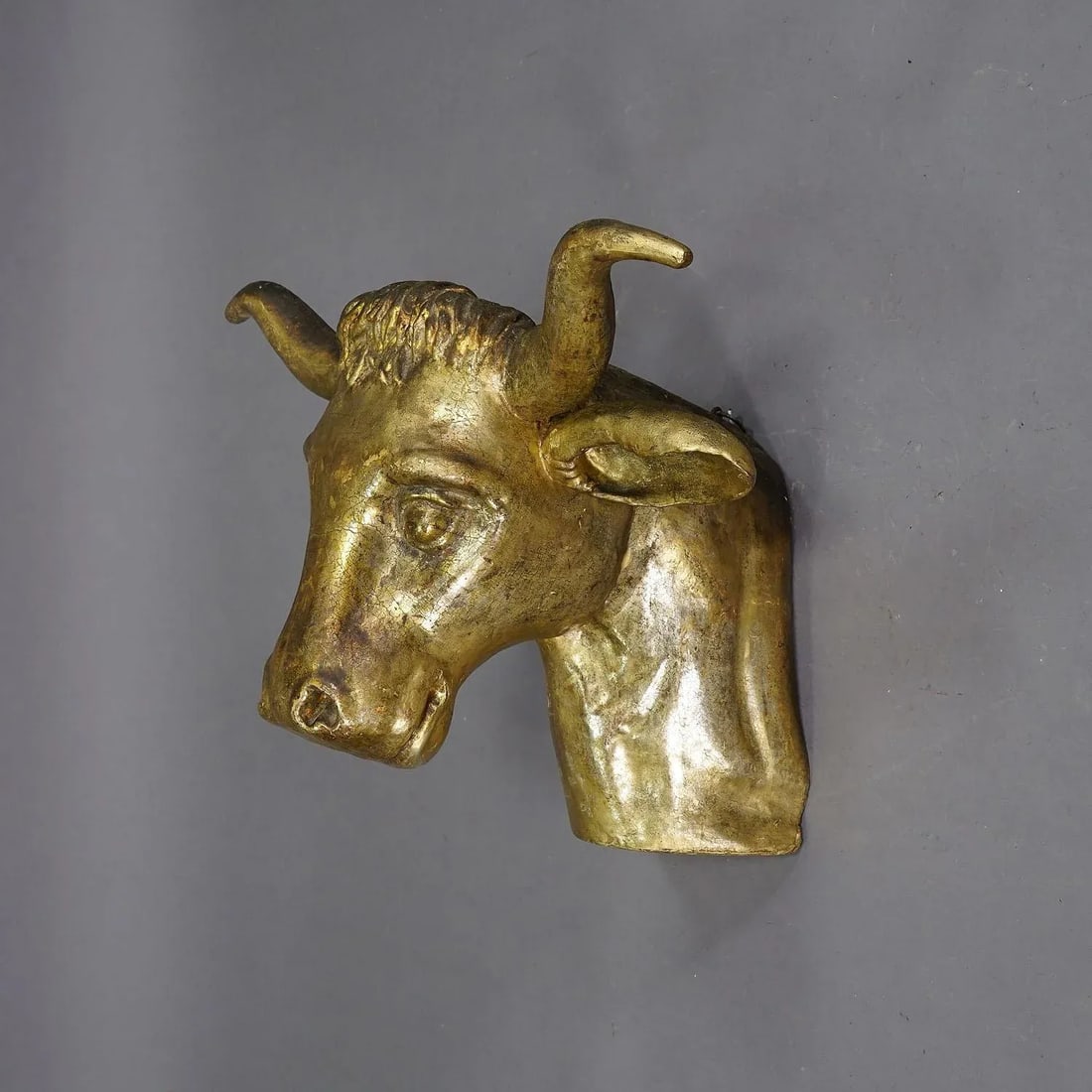 Antique Wooden Carved Gilded Bull's Head Ca. 1840s - 3
