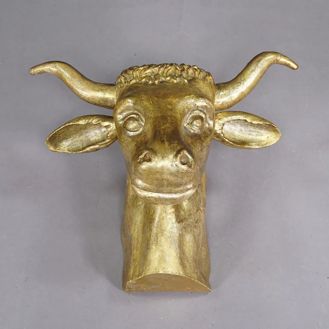 Antique Wooden Carved Gilded Bull's Head Ca. 1840s - 4