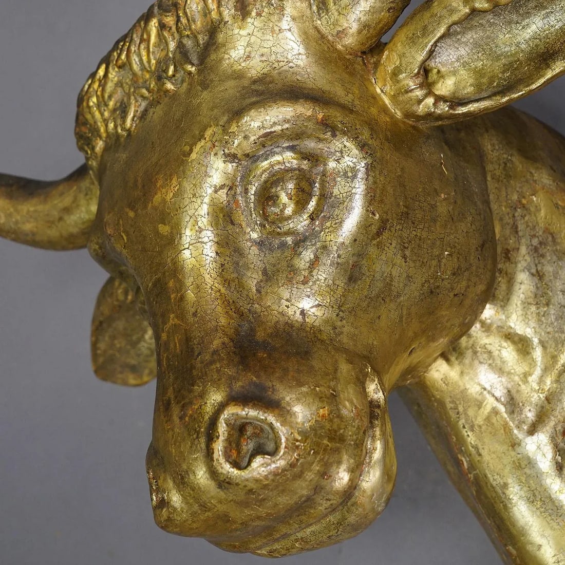 Antique Wooden Carved Gilded Bull's Head Ca. 1840s - 6