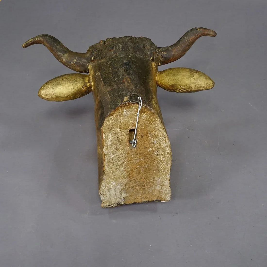 Antique Wooden Carved Gilded Bull's Head Ca. 1840s - 7