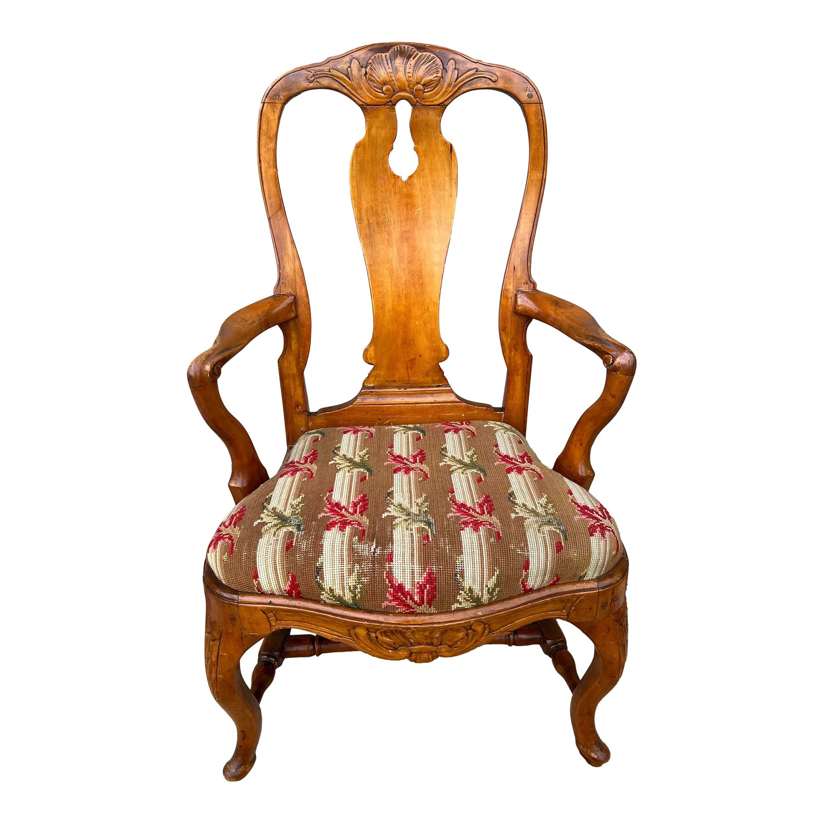 Antique Country French Provincial Carved Armchair, 18th Century: A Antique Country French Provincial Carved Armchair, 18th Century Made in France, in the 18th century. Probably 1770's Neat carved frame, with carved knees on front legs, and a carved shell and