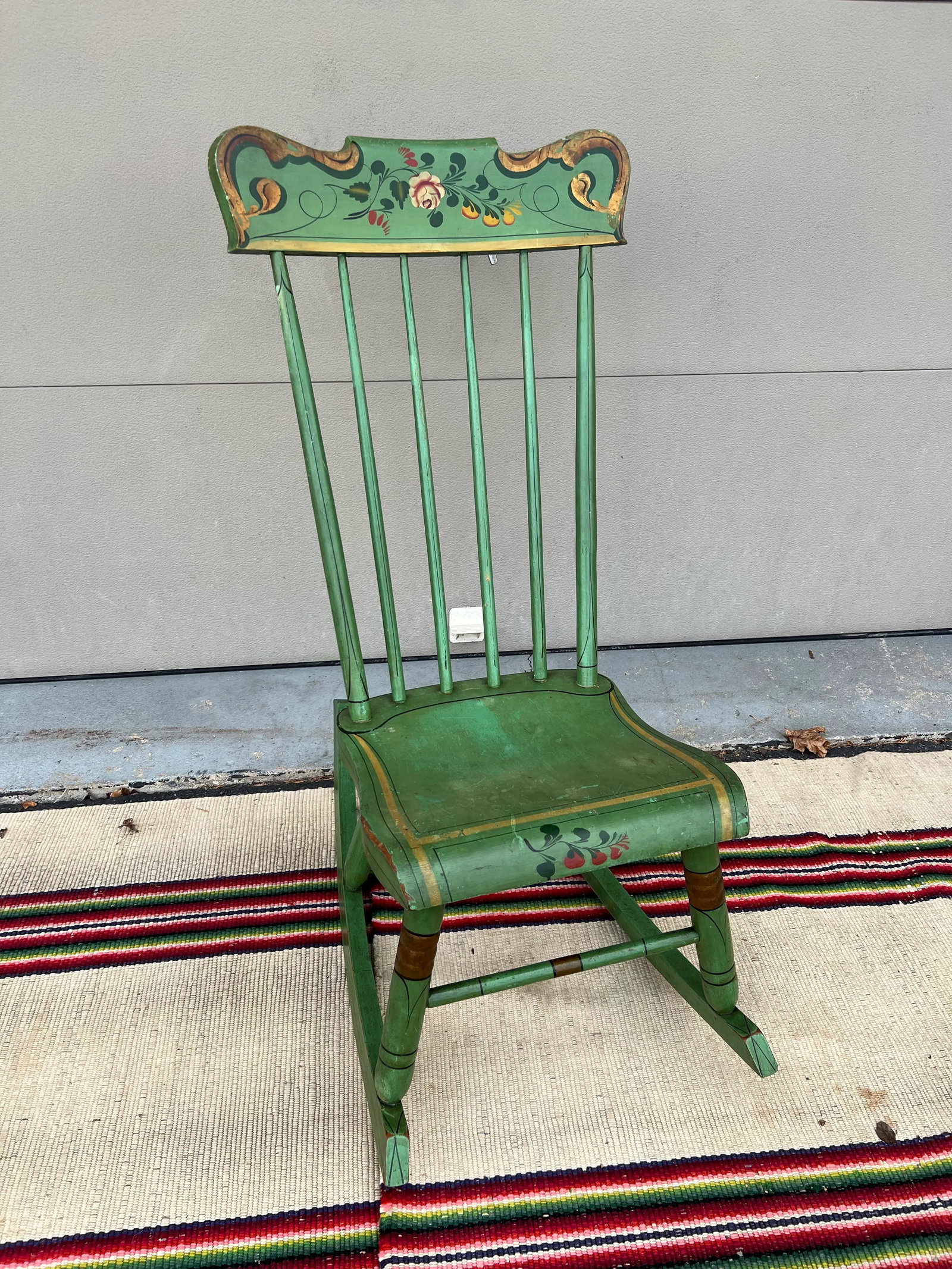 Antique Pennsylvania Paint Decorated Plank Seat Farmhouse Rocking Chair, 1850's - 10
